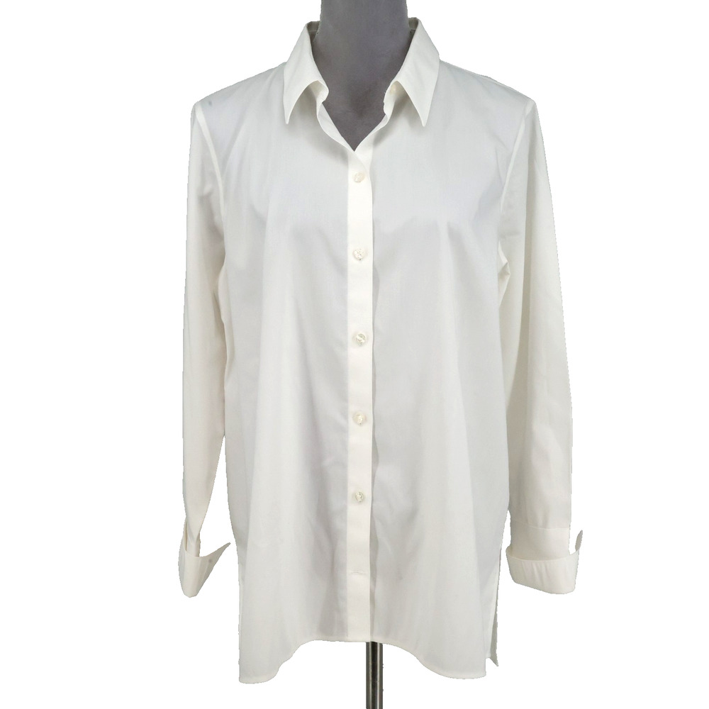 WHBM Top Womens 8 White Shirt Blouse Cuffed Sleeves Preppy Academia Career